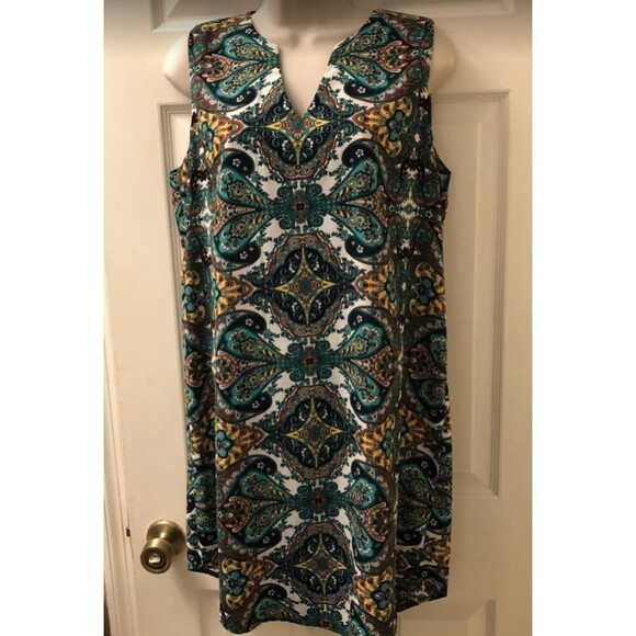 Vintage Renee C. Women's Paisley Geometric Sleeveless Summer Dress Medium - Picture 3 of 7